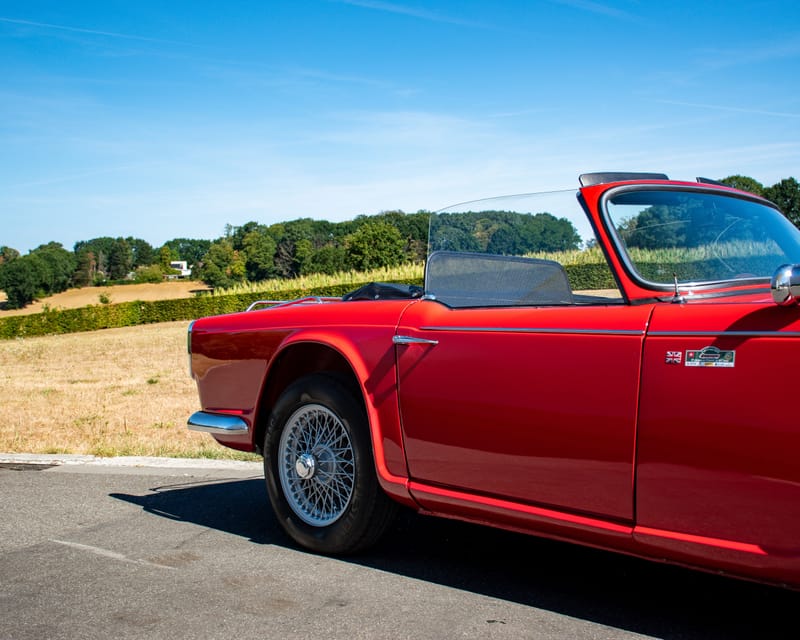 Stockfoto Triumph TR4 exterieur, detail van zijaanzicht met spaakwielen
